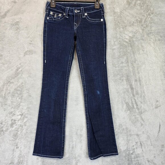 True Religion Jeans Womens 25 Blue Becky Bootcut Embellished Flap Pocket USA - Picture 1 of 15
